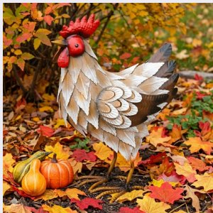 Huhn aus Metall  33cm handbemalt bunt Gartendeko