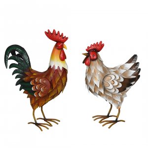 2er Set Gartenfiguren Metall | Hahn & Huhn handbemalt