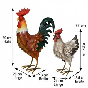 2er Set Gartenfiguren Metall | Hahn & Huhn handbemalt