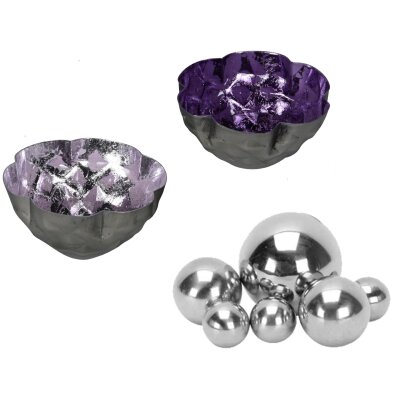 Schwimmlichter lila 2 Modelle mit silbernen Schwimmkugeln 8er Set