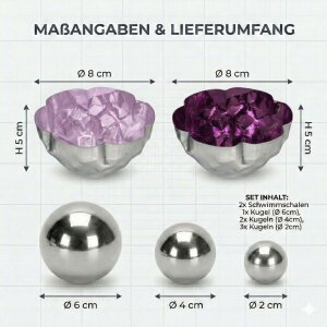 Schwimmlichter lila 2 Modelle mit silbernen Schwimmkugeln 8er Set