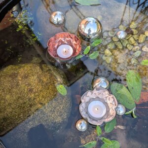 Miniteich Set Rosa: 8tlg. Deko mit Schwimmkugeln & Schwimmschalen