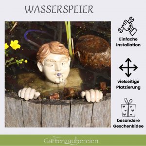Wasserspeier Kopf mit Händen aus Keramik mit Pumpe - Miniteich