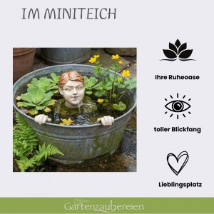 Wasserspeier Kopf mit Händen aus Keramik mit Pumpe - Miniteich