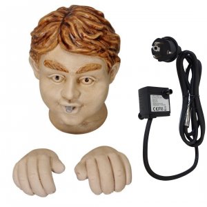 Wasserspeier Kopf mit Händen aus Keramik mit Pumpe - Miniteich