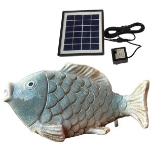 Solar Wasserspeier Fisch Keramik - Blau-Weiß - Teichdeko