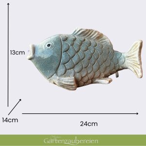 Solar Wasserspeier Fisch Keramik - Blau-Weiß - Teichdeko
