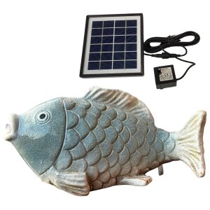 Solar Wasserspeier Fisch Keramik - Blau-Weiß - Teichdeko