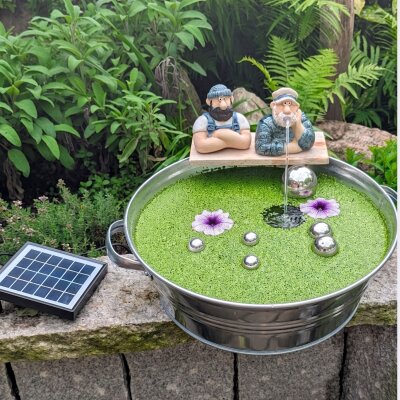 Miniteich Komplettset mit Wasserspeier Seemann Solarpumpe und Zinkwanne