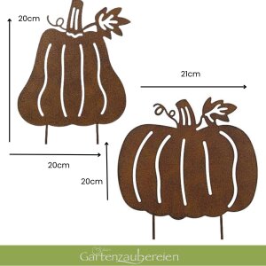 Edelrost Gartenstecker Kürbis 2er Set | Herbstdeko für Töpfe