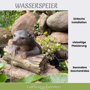 Wasserspeier Otter mit Akkusolarpumpe - Miniteich Set