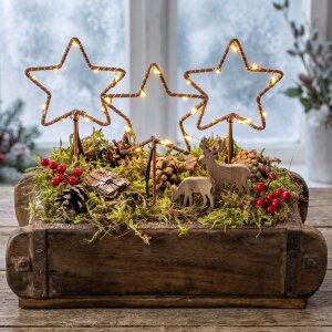 Holz Ziegelform mit LED Sterne Lichterkette - alte...