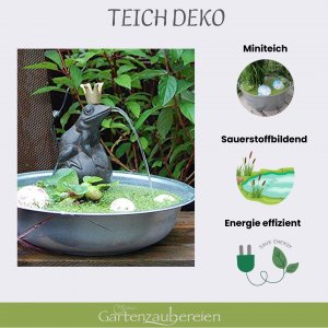 Wasserspeier Froschkönig auf Kugel, Gusseisen, 230V Pumpe, 9x9cm