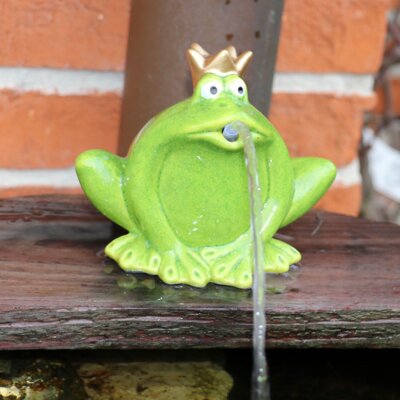 Wasserspeier Froschkönig hellgrün Keramik mit 230V Pumpe