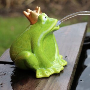 Wasserspeier Froschkönig hellgrün Keramik mit 230V Pumpe