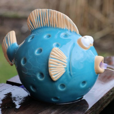Wasserspeier Fisch blau mit Pumpe für Teiche