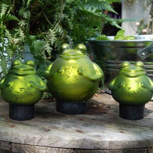 3er Set Glas-Schwimmfrösche – Dekorative Teichfiguren für Miniteich, Zinkwanne