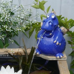 Wasserspeier Drache Keramik blau für Miniteiche mit Pumpe
