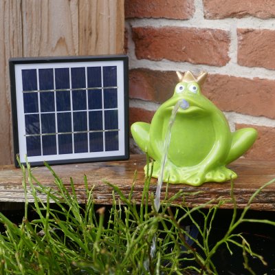 Wasserspeier Froschkönig hellgrün Keramik, Solarpumpe