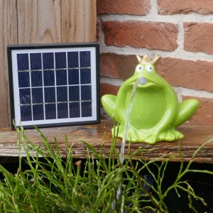 Wasserspeier Frosch grün aus Keramik, Solarpumpe